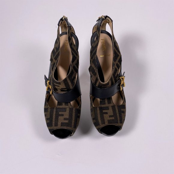 FENDI Brown Zucca Peep Toe Pumps - Picture 3 of 11